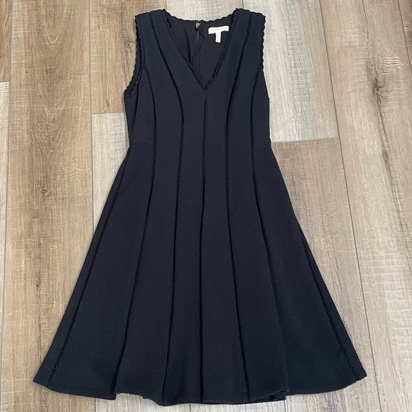 Rebecca Taylor Black Sleeveless Dress size 2 LBD Textured Knit Embroidered - Picture 5 of 14
